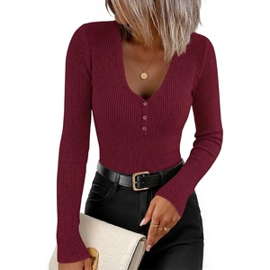 image:imageZESICA Fall Long Sleeve Henley Shirts for Women Dressy Casual 2026Burgundy