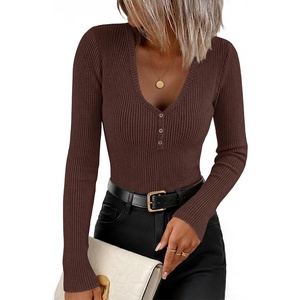 image:imageZESICA Fall Long Sleeve Henley Shirts for Women Dressy Casual 2026Dark Brown
