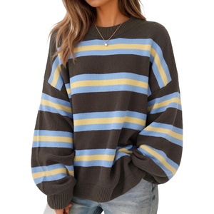 image:imageZESICA Oversized Sweaters for Women 2026 Fall Trendy Pullover TopsBrown Stripe