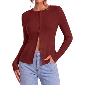 image:imageZESICA Women Fall Long Sleeve Slim Knit Lightweight Cardigan TopsBurgundy