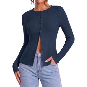 image:imageZESICA Women Fall Long Sleeve Slim Knit Lightweight Cardigan TopsNavy Blue