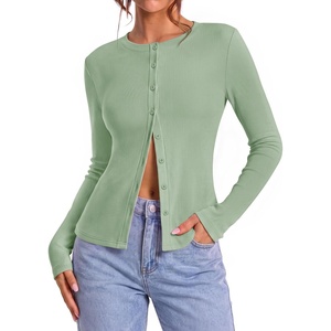 image:imageZESICA Women Fall Long Sleeve Slim Knit Lightweight Cardigan TopsPea Green