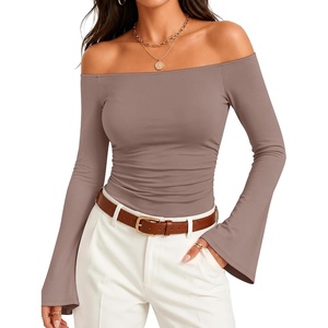 image:imageZESICA Women Off The Shoulder Tops Long Sleeve Going Out ShirtsKhaki