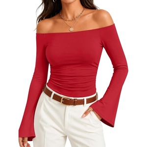 image:imageZESICA Women Off The Shoulder Tops Long Sleeve Going Out ShirtsRed