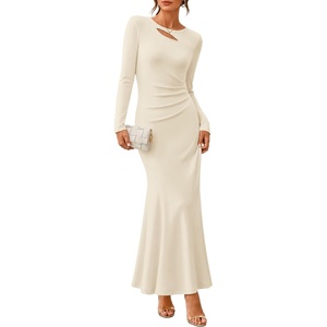 image:imageZESICA Womens 2026 Fall Long Sleeve Bodycon Wedding Guest Maxi DressBeige