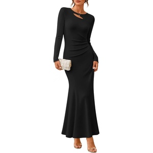 image:imageZESICA Womens 2026 Fall Long Sleeve Bodycon Wedding Guest Maxi DressBlack