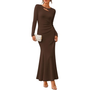 image:imageZESICA Womens 2026 Fall Long Sleeve Bodycon Wedding Guest Maxi DressBrown