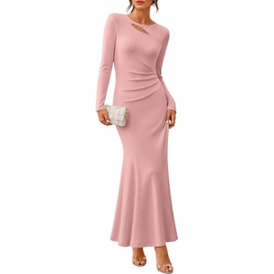 image:imageZESICA Womens 2026 Fall Long Sleeve Bodycon Wedding Guest Maxi DressPink