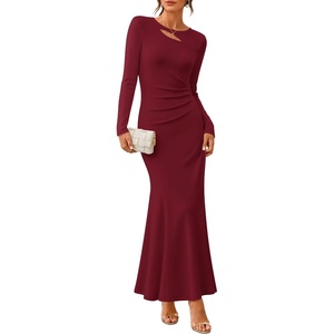 image:imageZESICA Womens 2026 Fall Long Sleeve Bodycon Wedding Guest Maxi DressWine