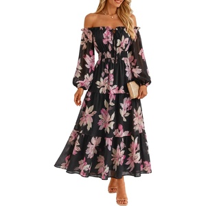 image:imageZESICA Womens 2026 Fall Long Sleeve Floral Maxi DressBlack