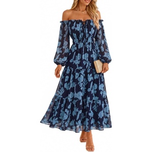 image:imageZESICA Womens 2026 Fall Long Sleeve Floral Maxi DressNavy