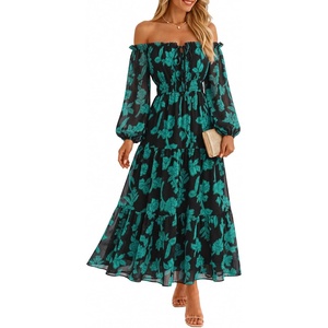 image:imageZESICA Womens 2026 Fall Long Sleeve Floral Maxi DressTurquoise