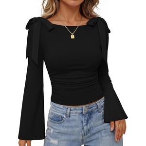 image:imageZESICA Womens Cute Tie Shoulder Going Out Y2K Tops Long Sleeve ShirtsBlack