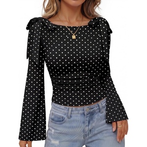 image:imageZESICA Womens Cute Tie Shoulder Going Out Y2K Tops Long Sleeve ShirtsBlack Dot