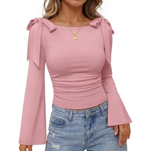image:imageZESICA Womens Cute Tie Shoulder Going Out Y2K Tops Long Sleeve ShirtsPink