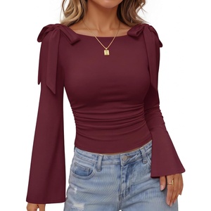 image:imageZESICA Womens Cute Tie Shoulder Going Out Y2K Tops Long Sleeve ShirtsWine