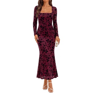 image:imageZESICA Womens Fall Long Sleeve Bodycon Mesh Wedding Guest Formal DressWine