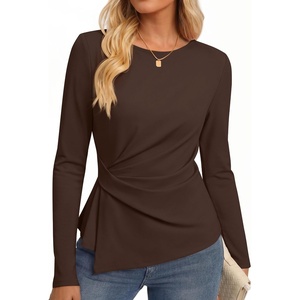 image:imageZESICA Womens Fall Long Sleeve Peplum Business Casual TopsBrown