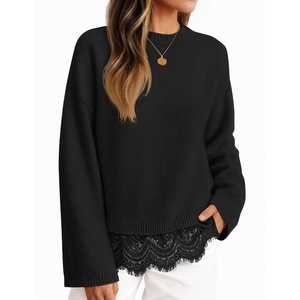 image:imageZESICA Womens Fall Winter Sweaters 2026 Lace Trim Pullover TopsBlack