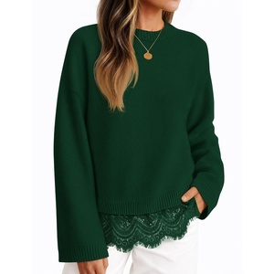 image:imageZESICA Womens Fall Winter Sweaters 2026 Lace Trim Pullover TopsDark Green