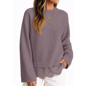 image:imageZESICA Womens Fall Winter Sweaters 2026 Lace Trim Pullover TopsDusty Purple