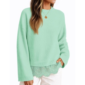 image:imageZESICA Womens Fall Winter Sweaters 2026 Lace Trim Pullover TopsMint