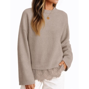 image:imageZESICA Womens Fall Winter Sweaters 2026 Lace Trim Pullover TopsOats