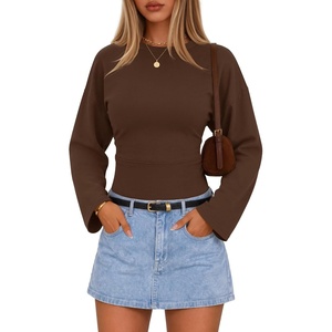 image:imageZESICA Womens Long Sleeve Cinched Waist Tops Fall Business Casual ShirtsBrown