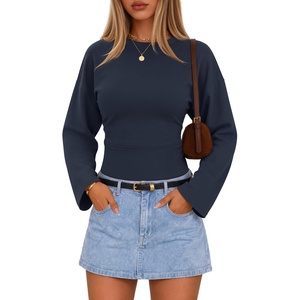 image:imageZESICA Womens Long Sleeve Cinched Waist Tops Fall Business Casual ShirtsNavy