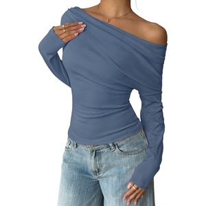 image:imageZESICA Womens Off Shoulder Fall Long Sleeve Y2k Cute Going Out TopsDusty Blue