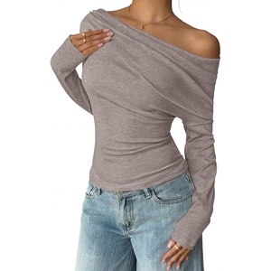 image:imageZESICA Womens Off Shoulder Fall Long Sleeve Y2k Cute Going Out TopsTaupe