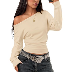 image:imageZESICA Womens Off Shoulder Long Sleeve Cinched Waist Going Out TopsApricot