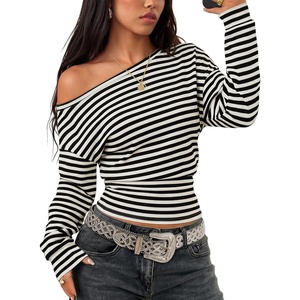 image:imageZESICA Womens Off Shoulder Long Sleeve Cinched Waist Going Out TopsBeige