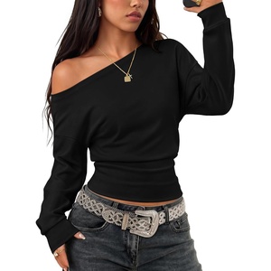 image:imageZESICA Womens Off Shoulder Long Sleeve Cinched Waist Going Out TopsBlack