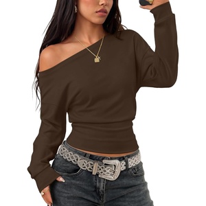 image:imageZESICA Womens Off Shoulder Long Sleeve Cinched Waist Going Out TopsCoffee