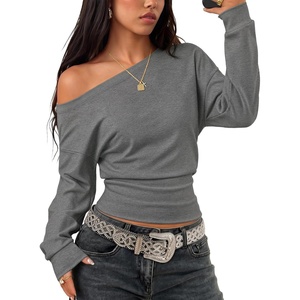 image:imageZESICA Womens Off Shoulder Long Sleeve Cinched Waist Going Out TopsDark Grey