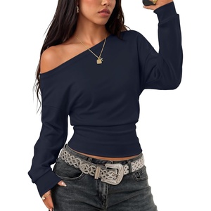 image:imageZESICA Womens Off Shoulder Long Sleeve Cinched Waist Going Out TopsNavy