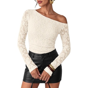 image:imageZESICA Womens Off Shoulder Long Sleeve Lace Going Out TopsApricot