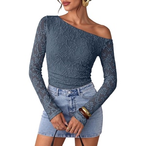 image:imageZESICA Womens Off Shoulder Long Sleeve Lace Going Out TopsDustyblue