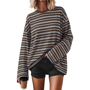 image:imageZESICA Womens Striped Oversized Fall Long Sleeve TShirts Y2K Going Out TopCoffee