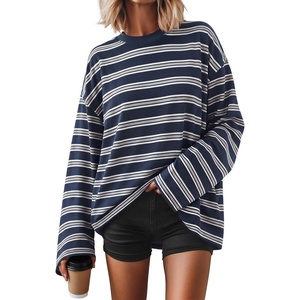 image:imageZESICA Womens Striped Oversized Fall Long Sleeve TShirts Y2K Going Out TopNavy