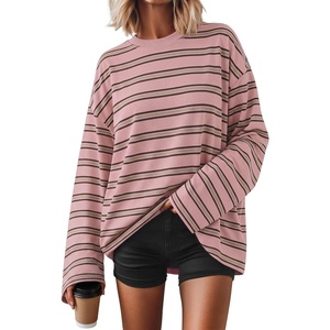 image:imageZESICA Womens Striped Oversized Fall Long Sleeve TShirts Y2K Going Out TopPink