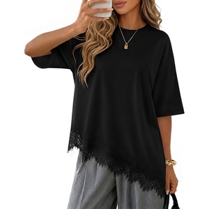 image:imageZESICA Womens Summer Oversized TShirts Asymmetrical Lace Going Out TopsBlack