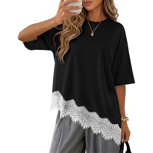 image:imageZESICA Womens Summer Oversized TShirts Asymmetrical Lace Going Out TopsBlackwhite Lace
