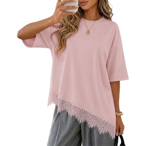 image:imageZESICA Womens Summer Oversized TShirts Asymmetrical Lace Going Out TopsDusty Pink