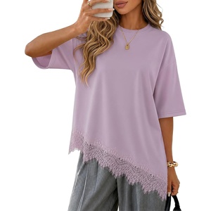 image:imageZESICA Womens Summer Oversized TShirts Asymmetrical Lace Going Out TopsDusty Purple