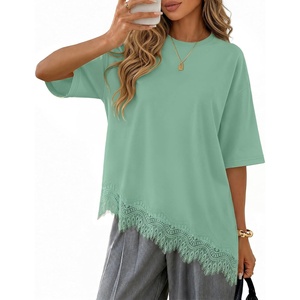 image:imageZESICA Womens Summer Oversized TShirts Asymmetrical Lace Going Out TopsGreen