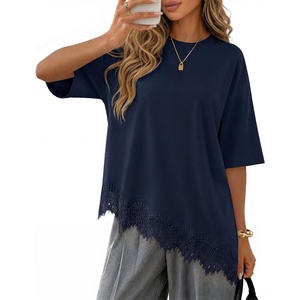 image:imageZESICA Womens Summer Oversized TShirts Asymmetrical Lace Going Out TopsNavy