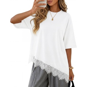 image:imageZESICA Womens Summer Oversized TShirts Asymmetrical Lace Going Out TopsWhite