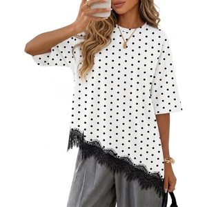 image:imageZESICA Womens Summer Oversized TShirts Asymmetrical Lace Going Out TopsWhiteblack